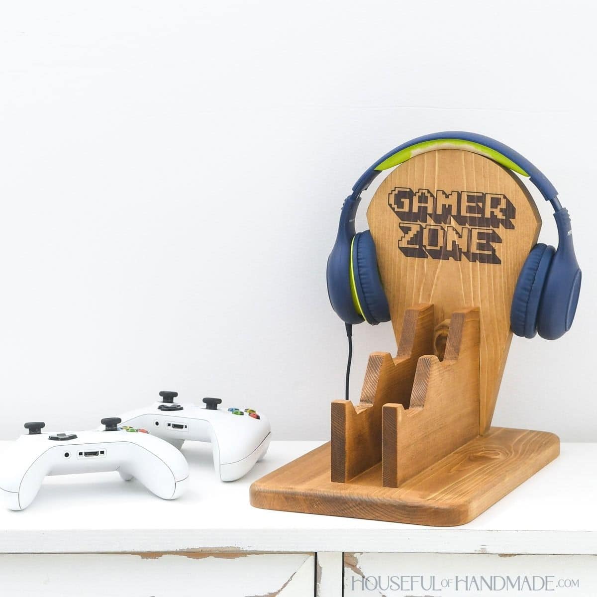 Wooden game controller and headphone stand
