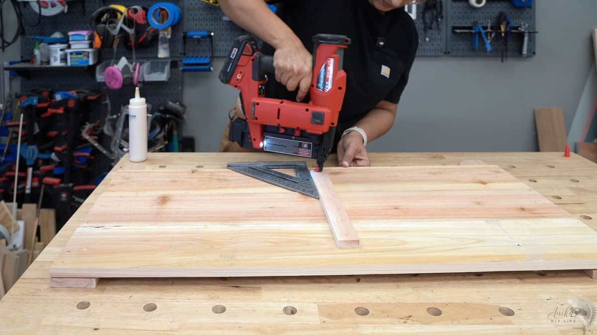 Attaching a center brace using a brad nailer