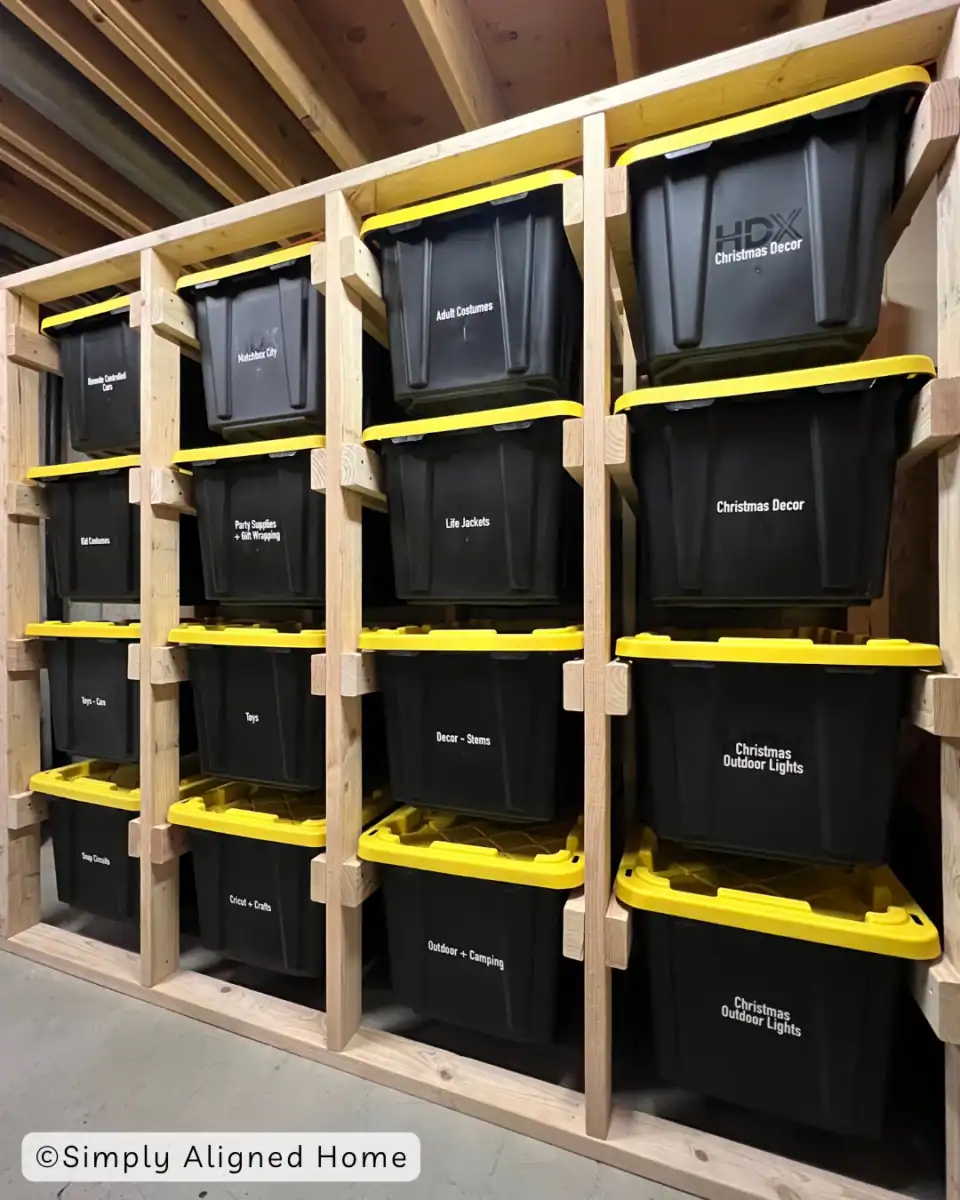 DIY garage shelving idea for tote storage