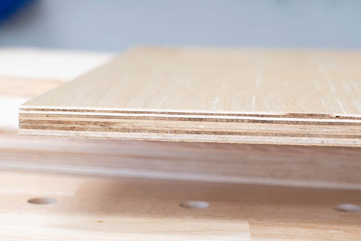 sheet of plywood on a workbench