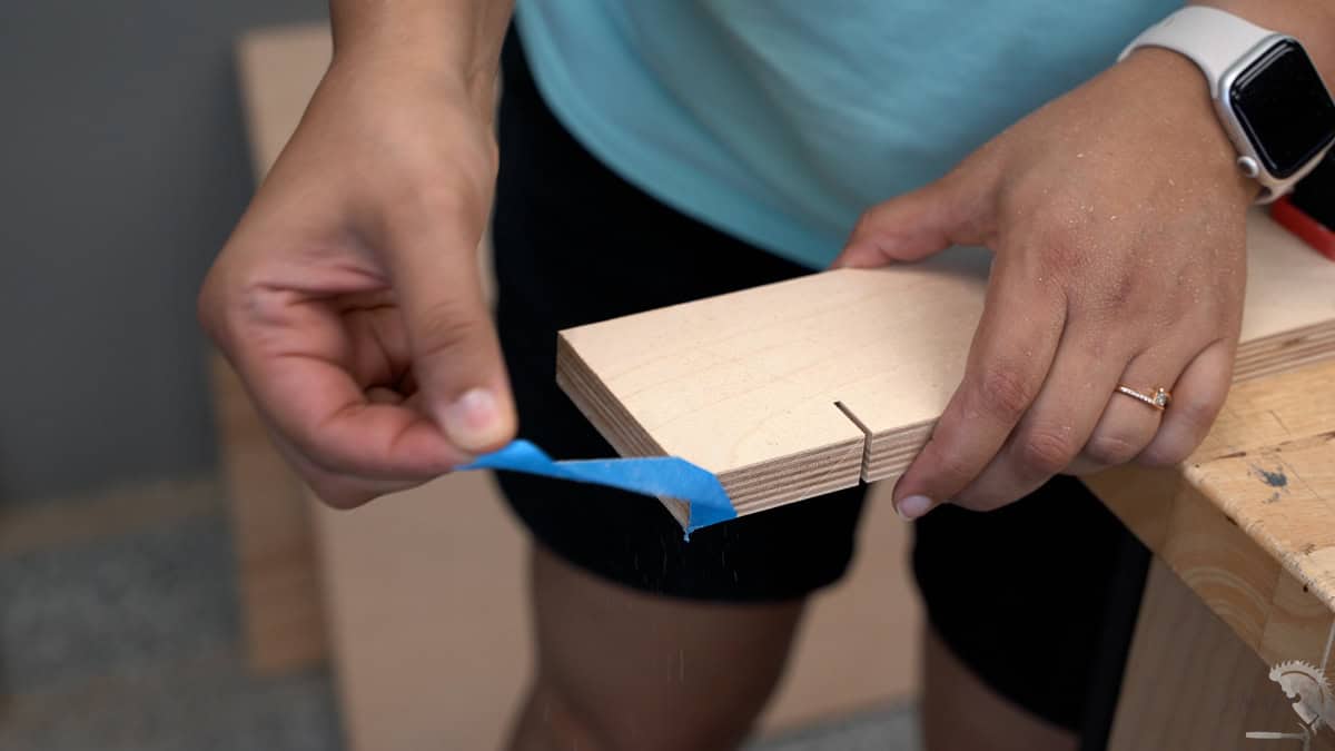 showing that the tape technique to keep plywood from splintering worked